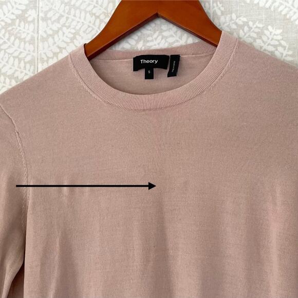 Theory Lightweight Petal/Blush/Pink/Beige Wool Crewneck Long Sleeve Sweater S - Picture 13 of 13